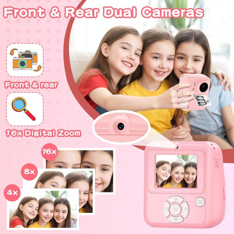 MINIBEAR Kids Camera Instant Print Color Photos, Dual-Lens Instant Print Camera for Kids, Toddler Portable Travel Digital Camera Toy for 6 7 8 Year Old Boys Girls Christmas Birthday Gifts 64GB Card - Image 3